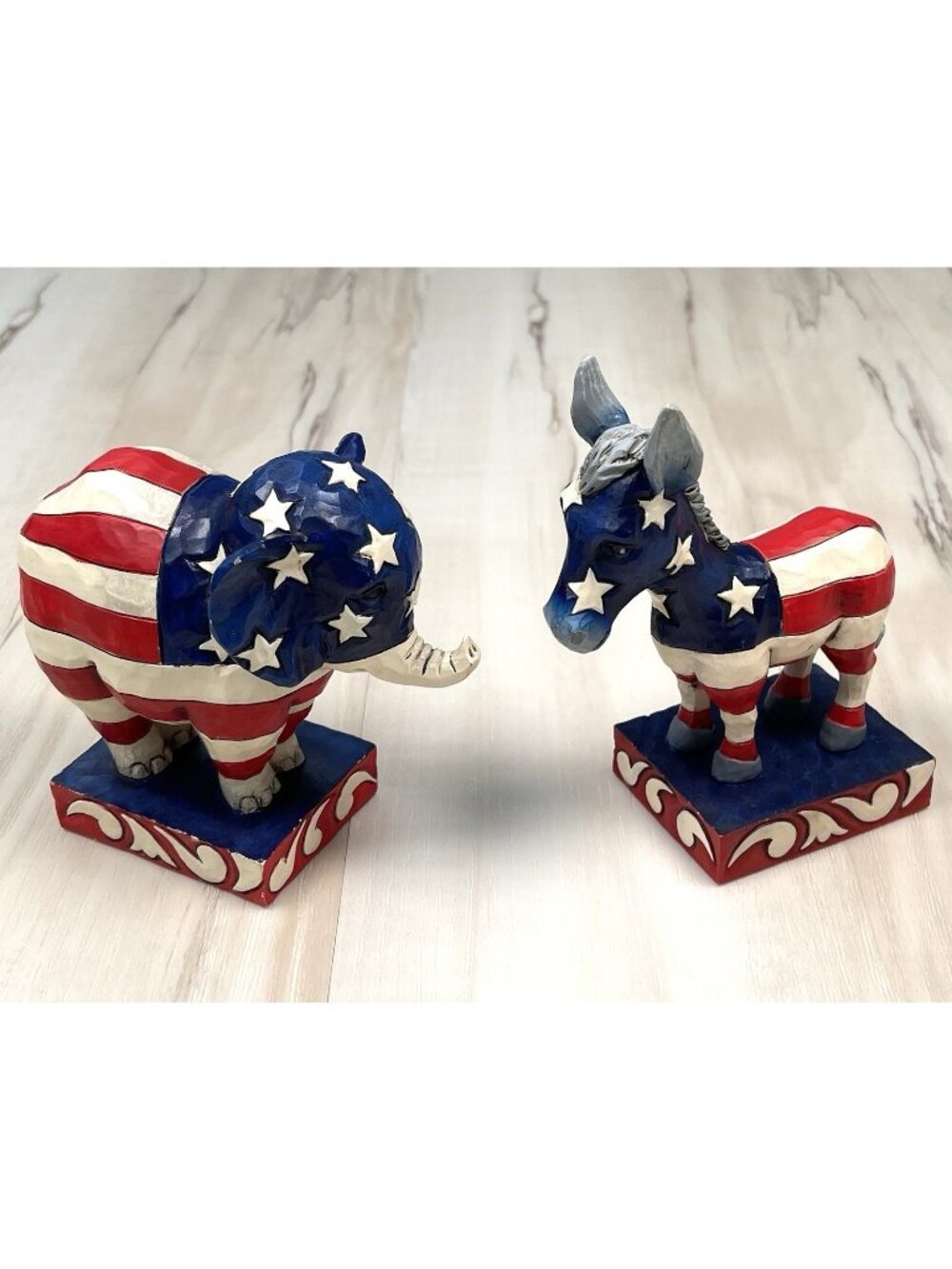 Lot 2 JIM SHORE Heartwood Creek PATRIOTIC PRIDE Donkey & Elephant FIGURINES 4"